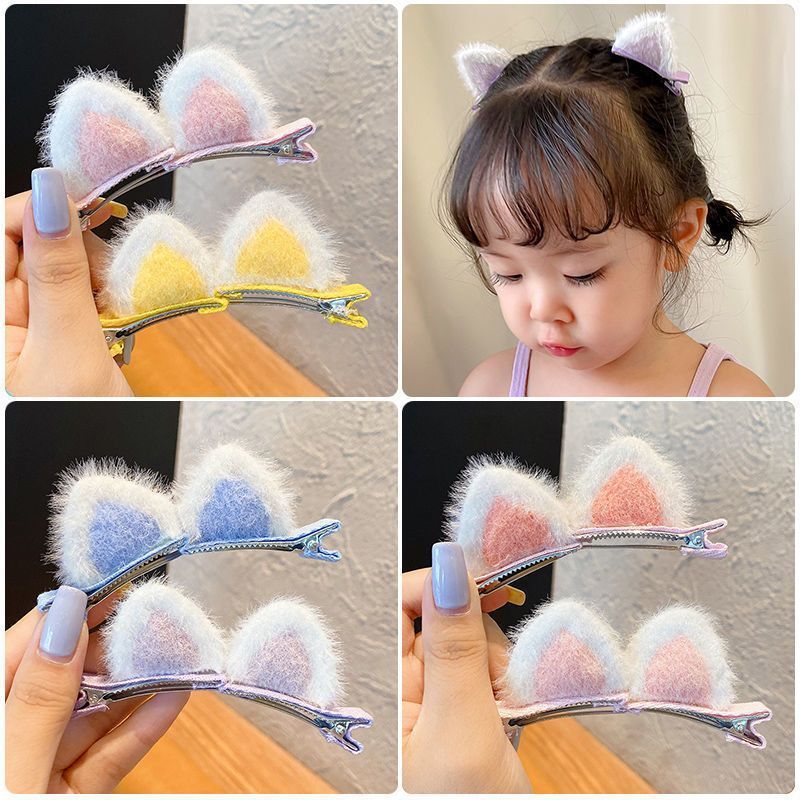 2Pcs/Set New Cute Solid Rabbit Ears Clips for Baby Girls Handmade Kawaii Barrettes Headwear Kids Hair Accessories