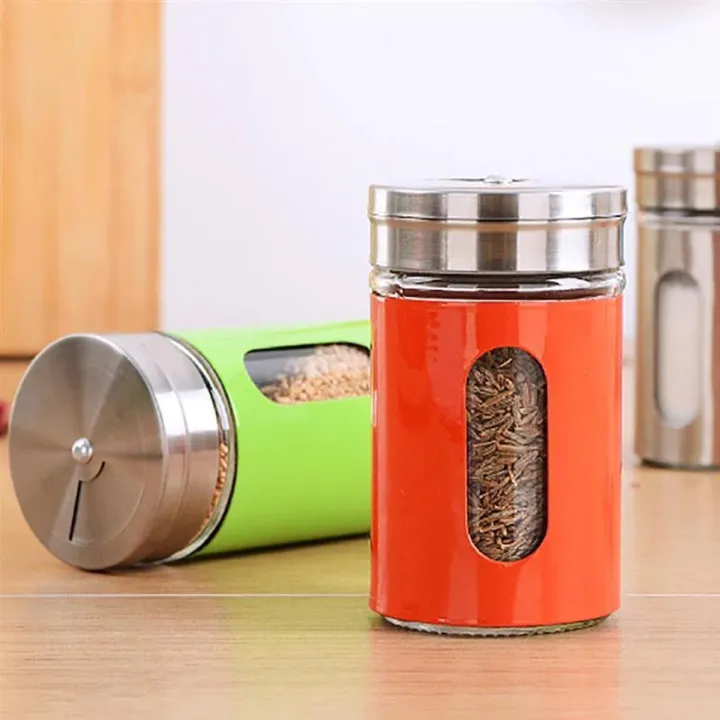 Namakdani Salt Shaker Pepper Shaker Seasoning Bottle Glass Bottle with Stainless Steel Multipurpose Kitchen Tools Set of 2