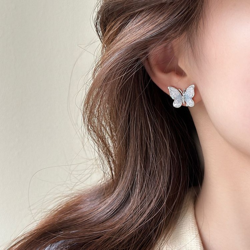 Korean Fashion Color Crystal Flower Butterfly Earrings for Women Elegant Exquisite Wedding Party Jewelry Luxury