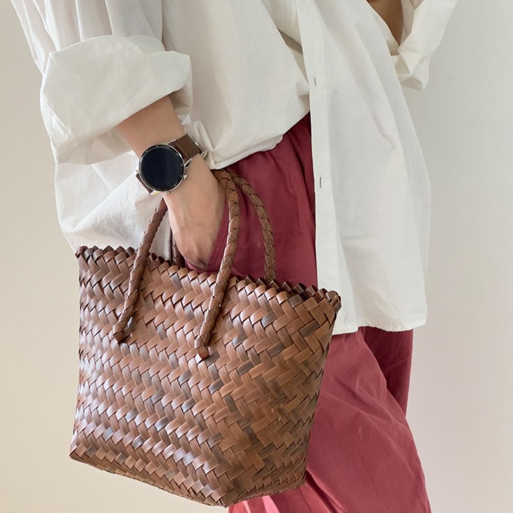 New Knitting Shoulder Bags Large Capacity Hollow Woven Handbags Woven Shopping Shopping Tote Bags Female