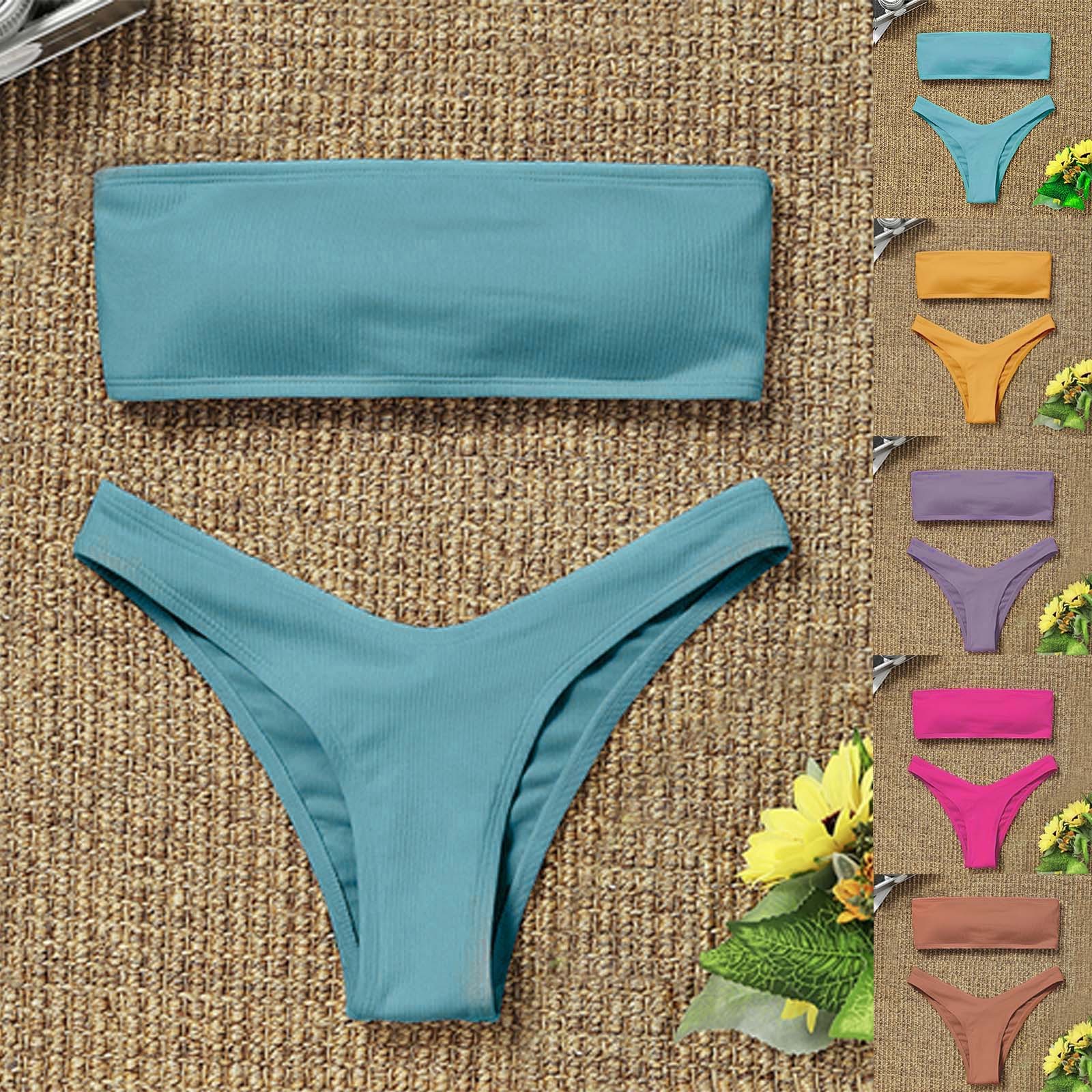 2026 New Solid Color Two Piece Swimsuit for Female Fashion Strapless Top and Trunk Tropical Summer Beachwear Bathing Suit