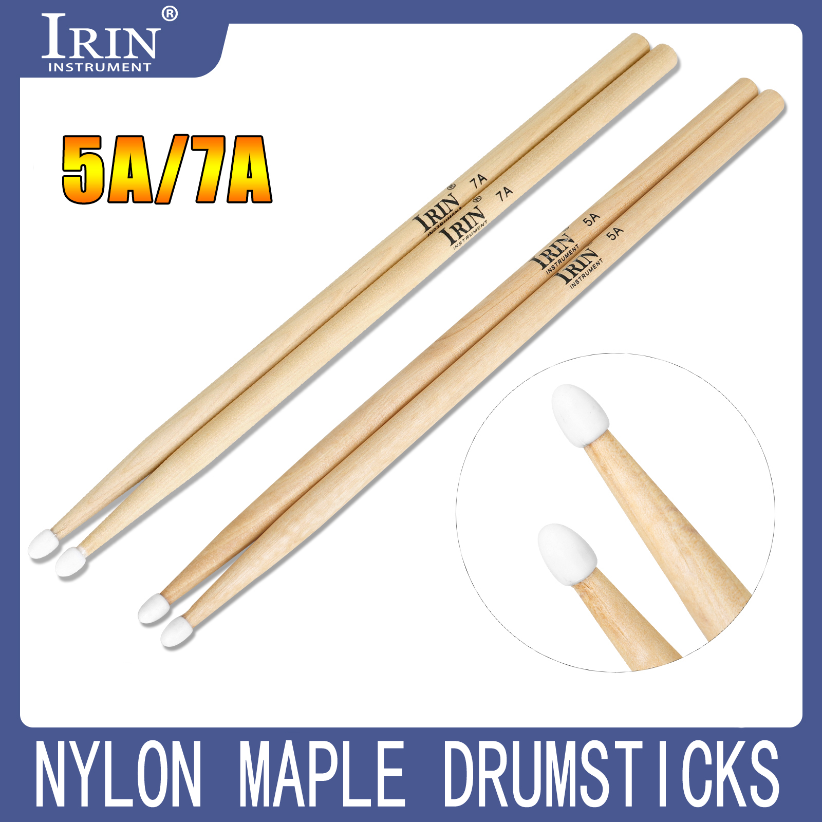 IRIN 1 Pair 5A Nylon Tip Drum Sticks - Colorful Jazz Marching Drum ABS Drumsticks Percussion Practice Accessories