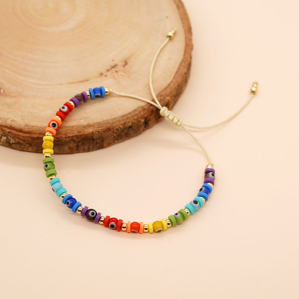 New European and American Bohemian Style Rainbow Crystal Beads Glass Round Eyes Women's Fashion Beaded Accessories Bracelet