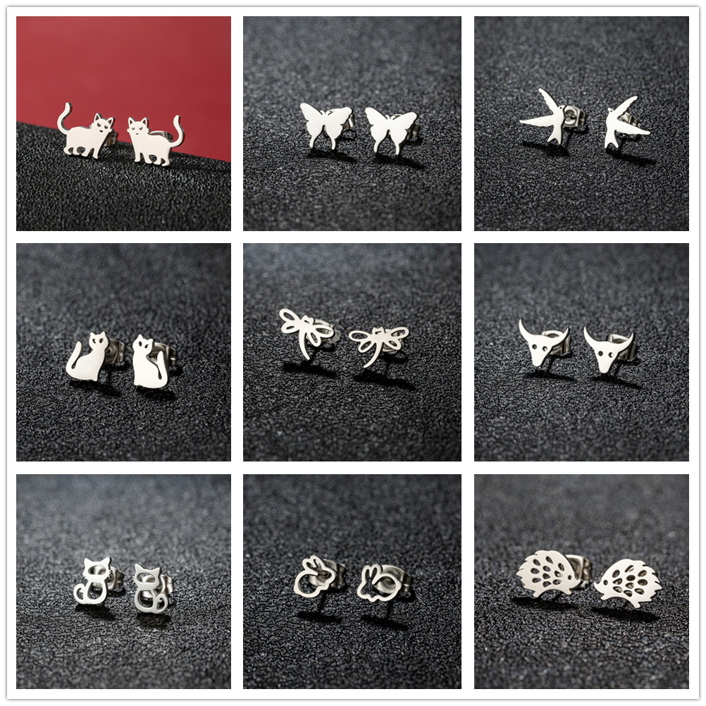 Cute mini marine animal shark earrings for teens Gold Plated Stainless Steel Ear piercing Stud Earrings jewelry birthday