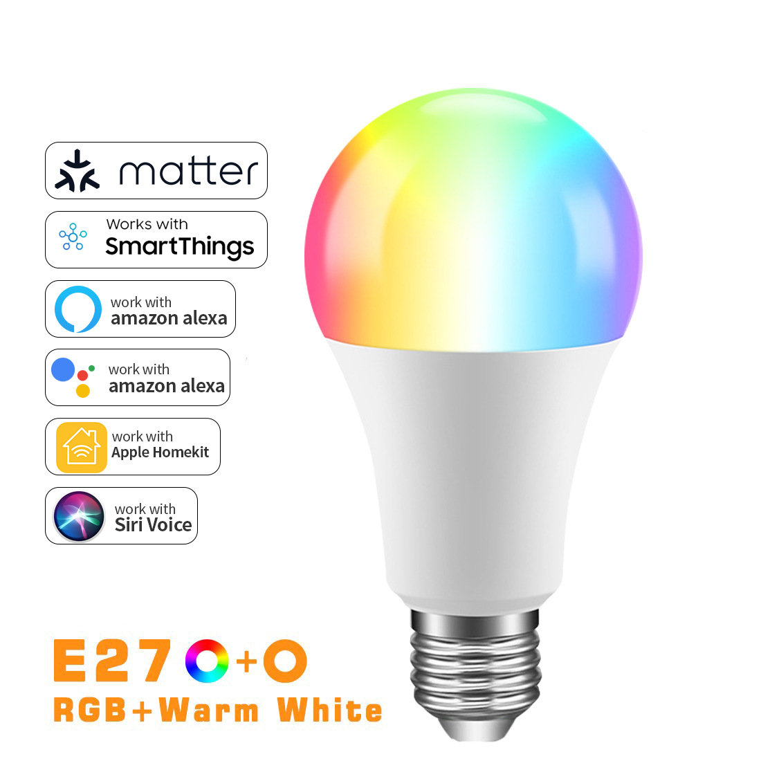 Matter Homekit WiFI Smart RGB+ White Light Bulb SmartThings APP Control Support Siri Home Alexa Voice Assistant
