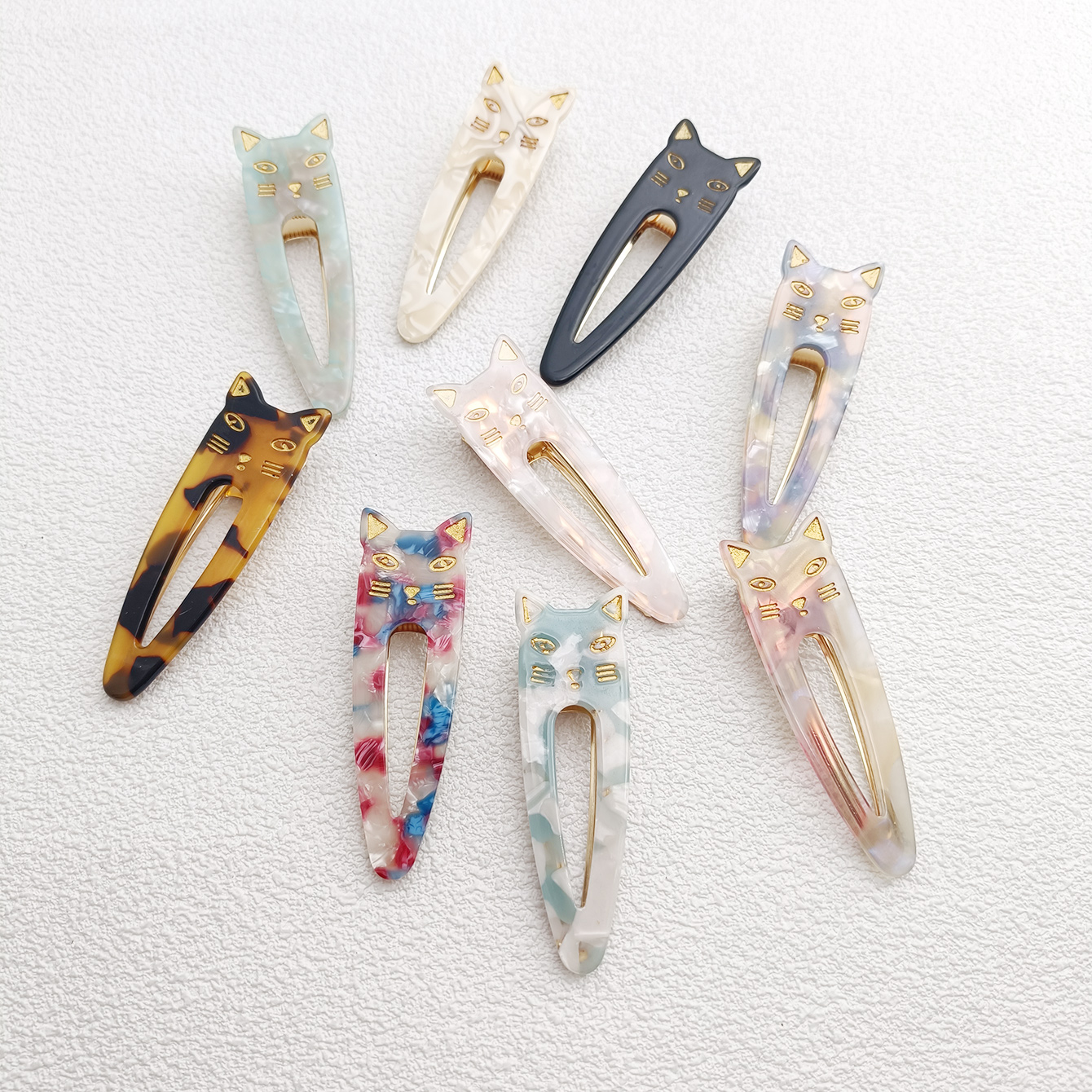 2PCS/set Girls Hairpins Cute Cat Acetate Hair Clips Headdress Womens Water Drop Leopard Print Barrettes Hair Accessories Gift