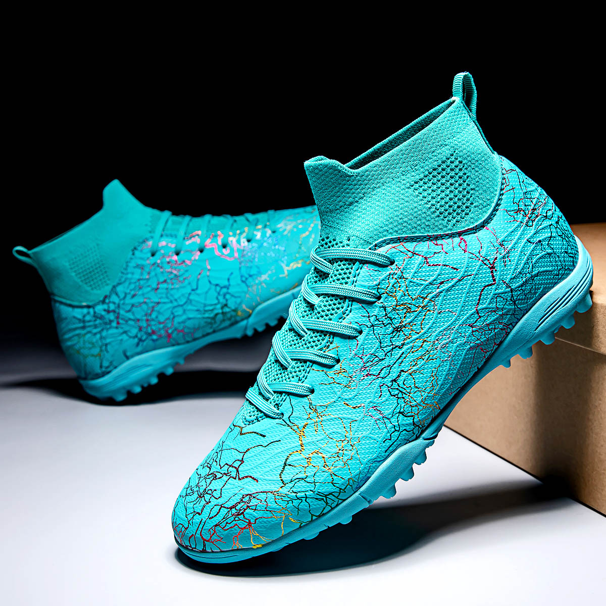 New Men Soccer Shoes Training TF/FG Outdoor Sport Football Boots Long Spikes Non Slip Cleats Breathable Match Comfortable