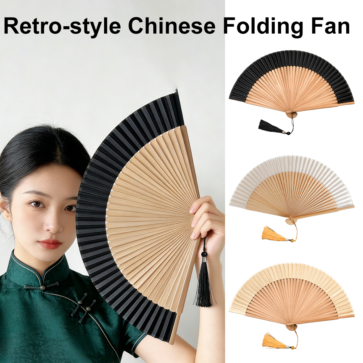 1pc New Bamboo Folding Fan - Vintage-Style Chinese Wooden Fan; Perfect for Weddings, Parties, and Home Decor, as well as Cosplay