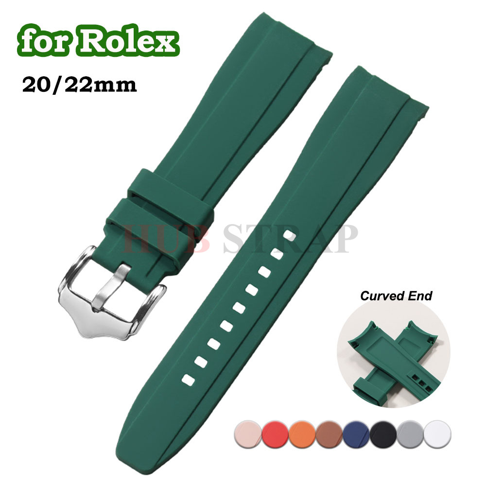 20mm 22mm Soft Rubber Watch Strap Curved End for Seiko for Rolex for Citizen Green Water Ghost Silicone Watchband Men Sport Band