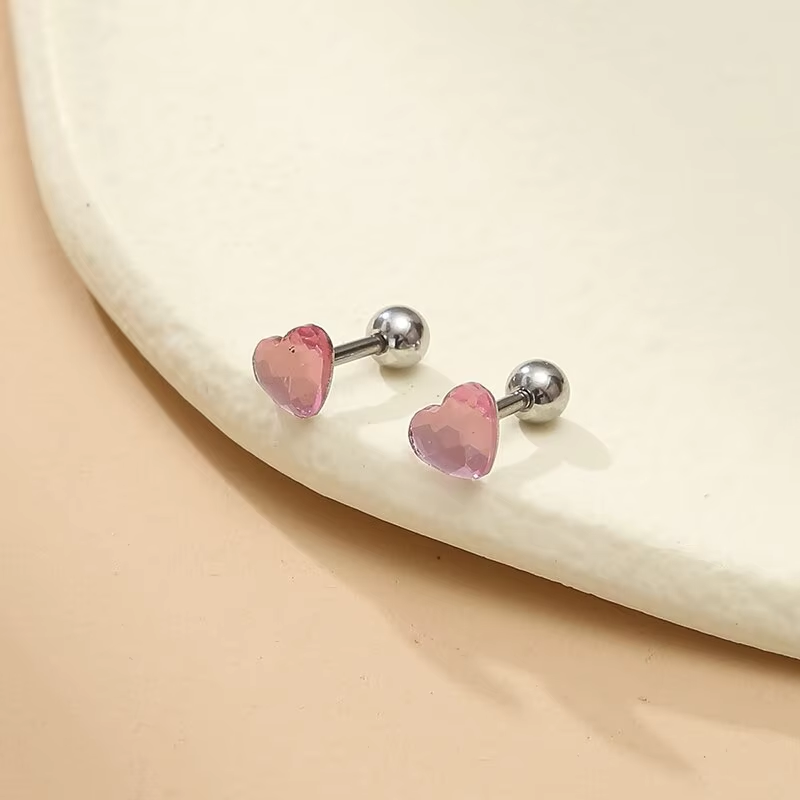 Sweet Crystal Heart Tiny Earring Romantic Pink Love Stud Earrings for Women Girls Female Engagement Jewelry