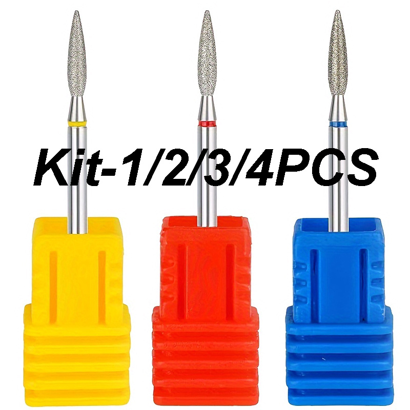 1/2/3/4PCS Professional Diamond Flame Bit Nail Drill Bit Set for Manicure Electric Nail Drill Bits Accessory Gel Remover Tool