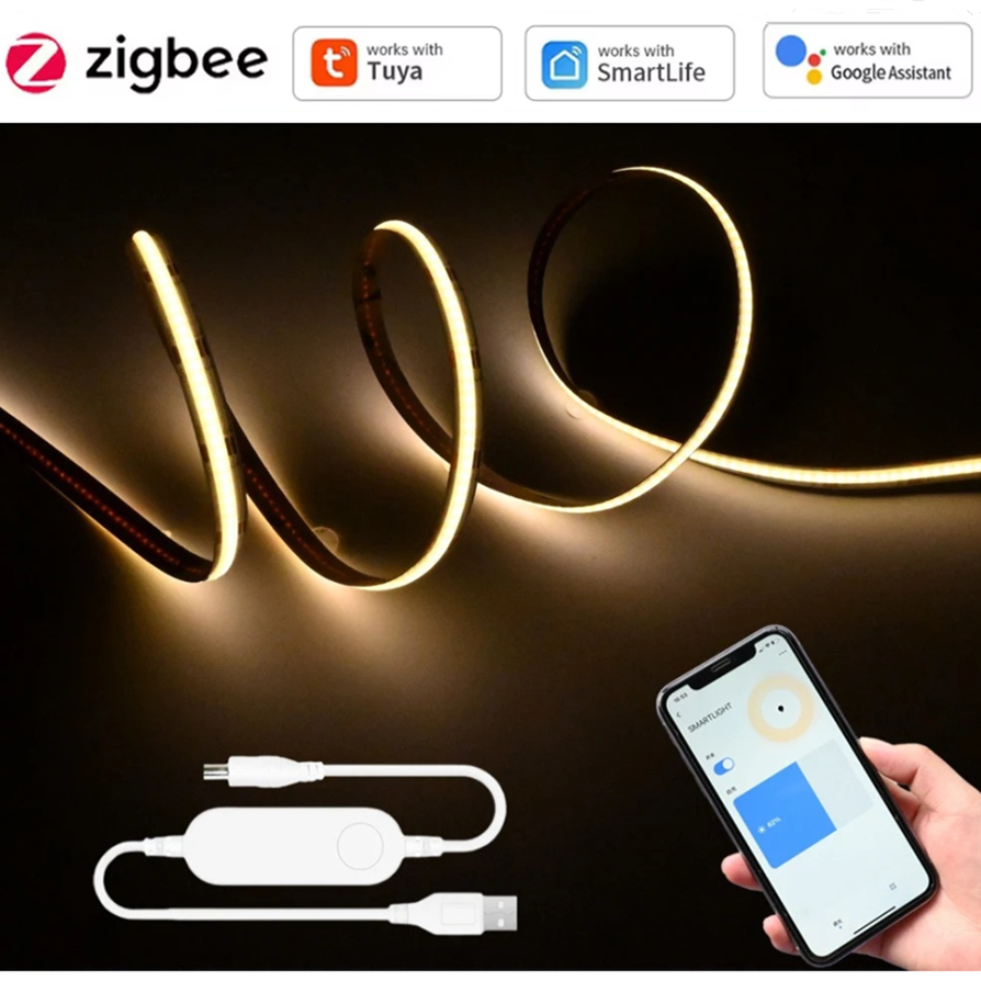 USB Tuya Zigbee COB LED Strip Light 5V 1M 2M 3M 4M 5M 3000K 4000K 6000K Dimmable Tape Lamp Room Decor for Alexa Assistant