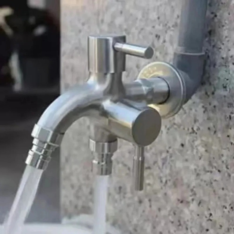 Double Outlet Faucet, 1pc 304 Stainless Steel Multi Functional Washing Machine Faucet for Home Laundry Sink