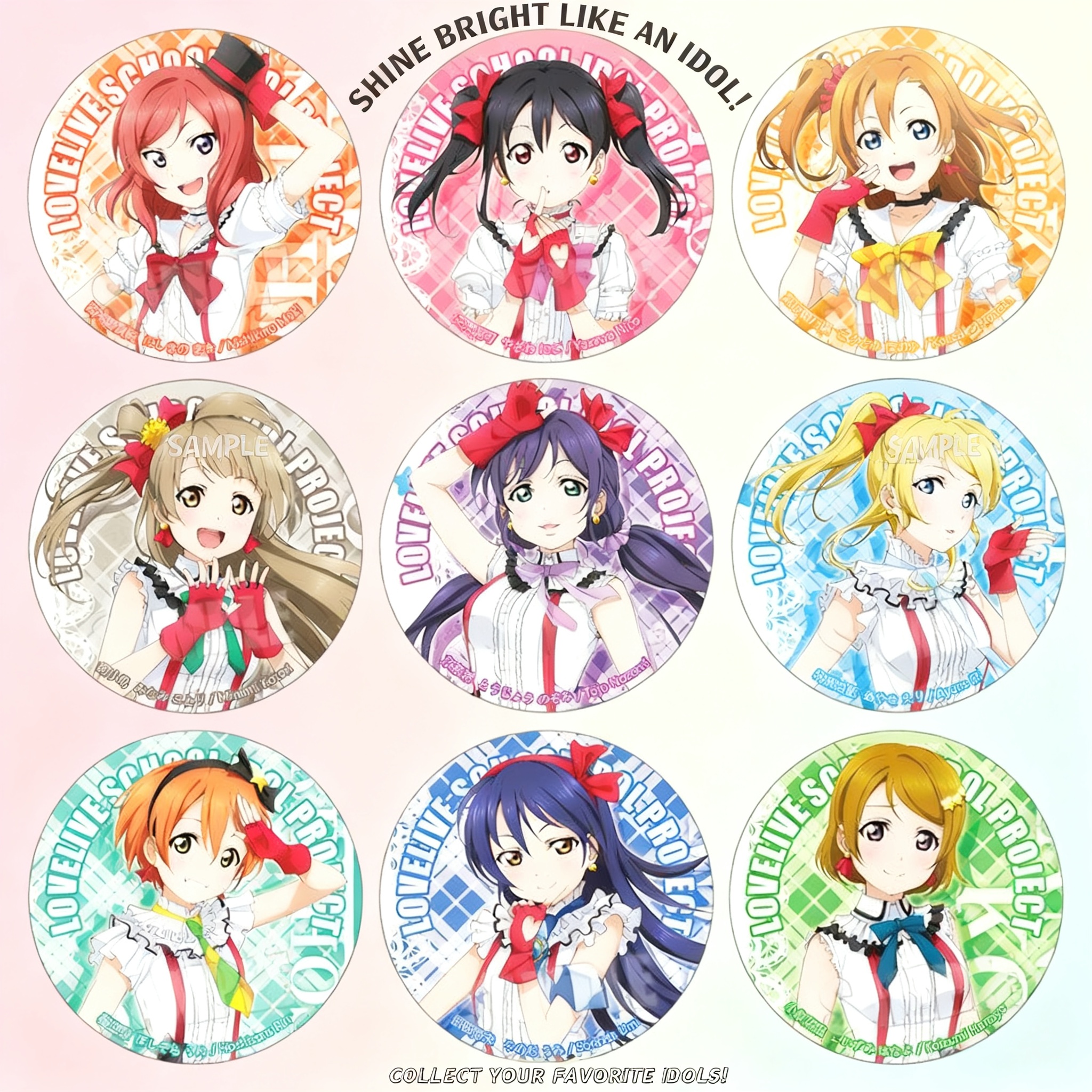 Love Live Anime Badge Set Featuring Nico Yazawa Nozomi Tojo Kotori Minami Umi Sonoda Cute Character Pins Brooches Merchandise