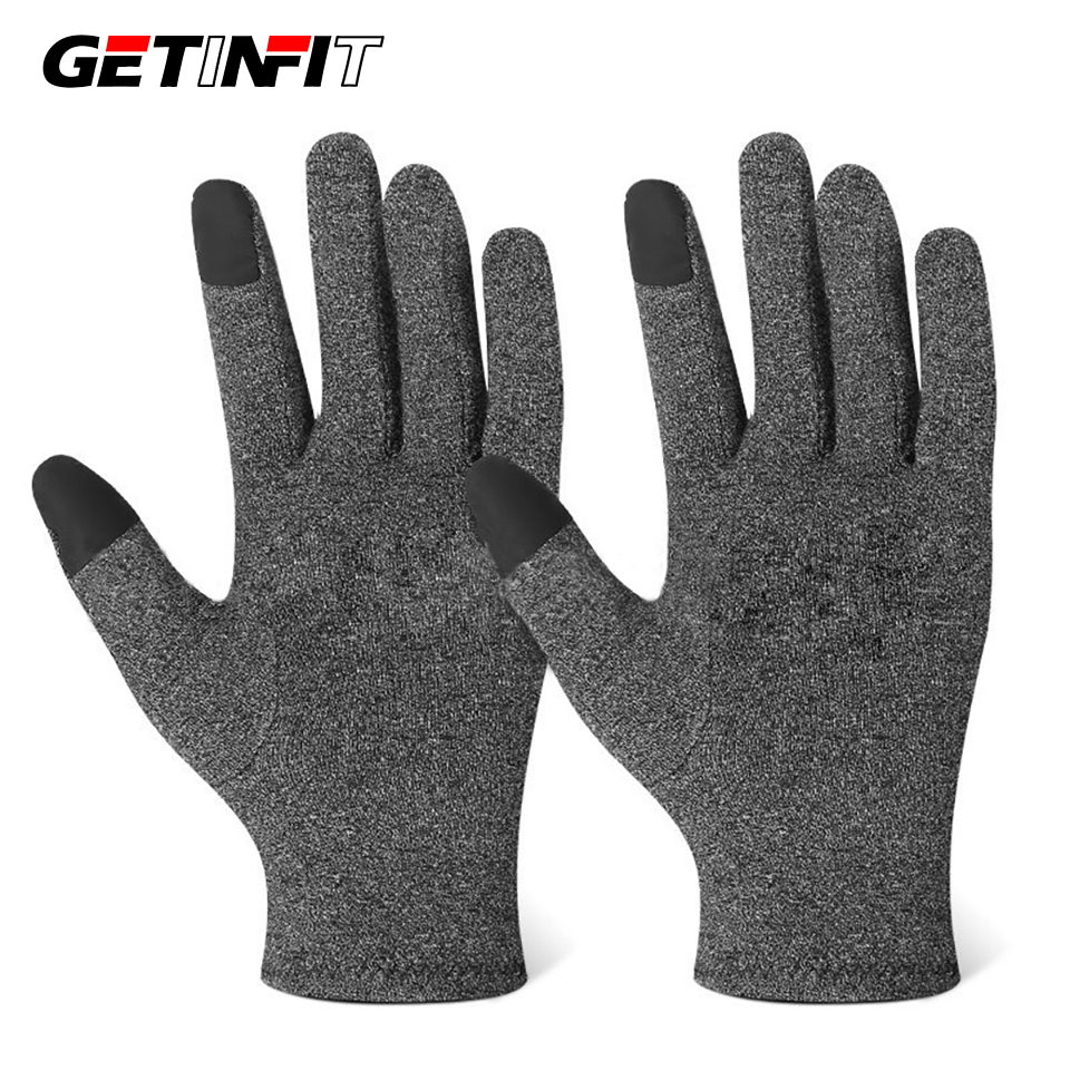 GETINFIT 1Pair Hemp Gray Full Finger Gloves Outdoor Cycling Rock Climbing Running Sports Touchscreen Pressure Glove Men Women