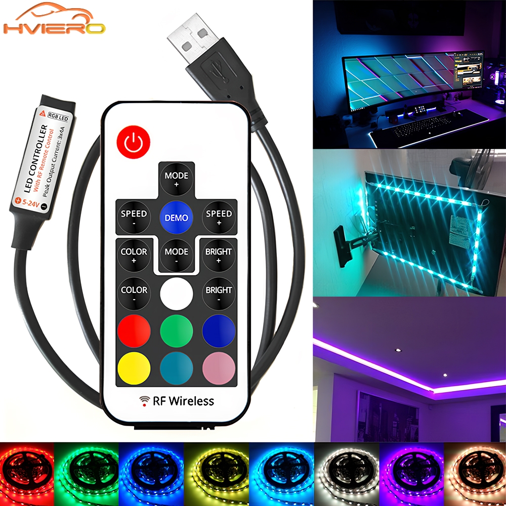 1Pcs DC 5V USB RGB 17Key Mini RF Controller Radio Frequency Seven High Power Light Strip Led Remote Dimmer Color Changer