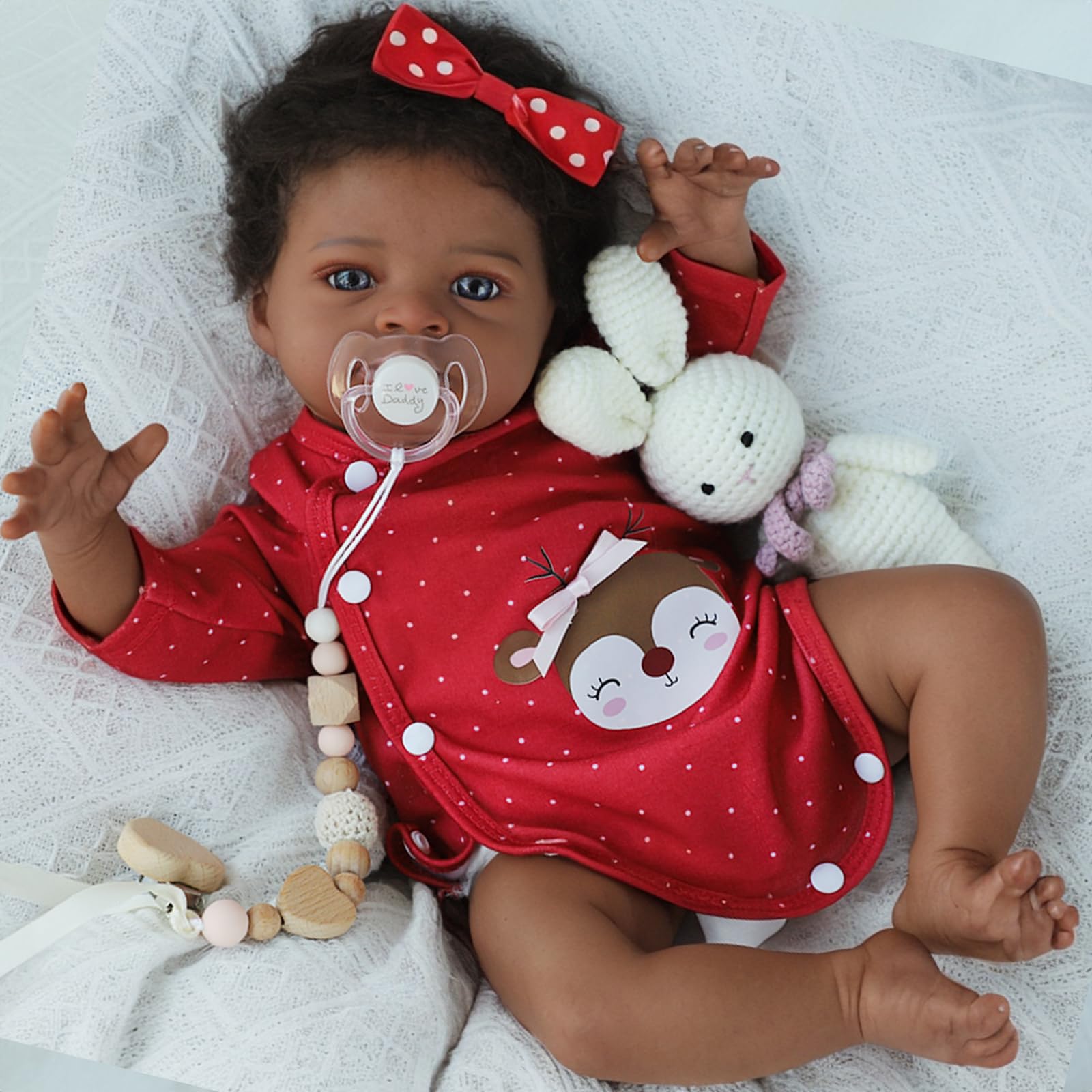 50 cm Reborn Doll Baby Doll Vinyl Limbs with 3D Painted Skin Realistic Soft Cloth Body African American Doll Toy