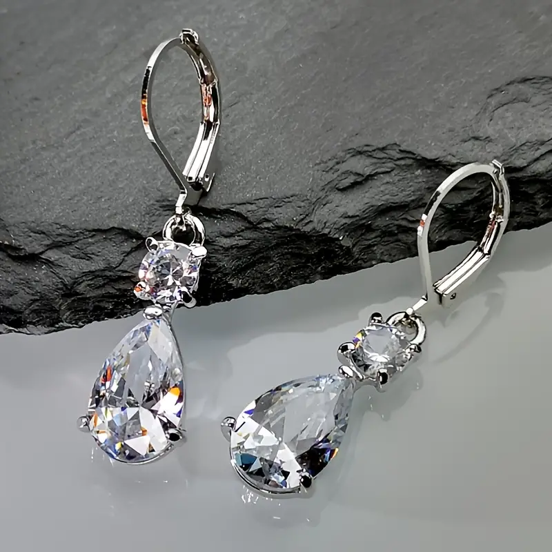 Huitan White/Pink/Red Waterdrop CZ Drop Earrings Elegant Temperament Wedding Party Jewelry Simple Gorgeous Female Accessories