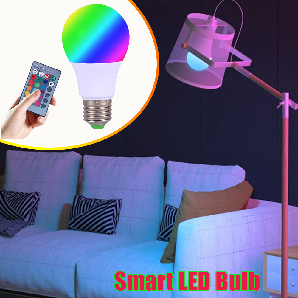 220V E27 LED Smart Bulb RGB Color Changing LED Bulb 16 Colors 8M Remote Control Smart Bulb Home Lighting Party Decor Bulb