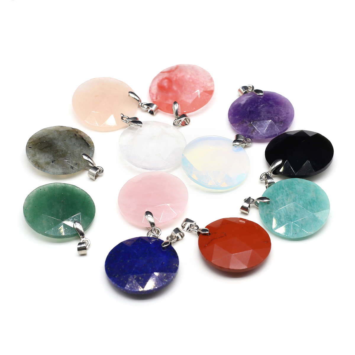 1pc 25mm Round Faceted Pendant Natural Stone Crystal Amethysts Charm for Jewellery Making DIY Women Necklace Earring Accessories