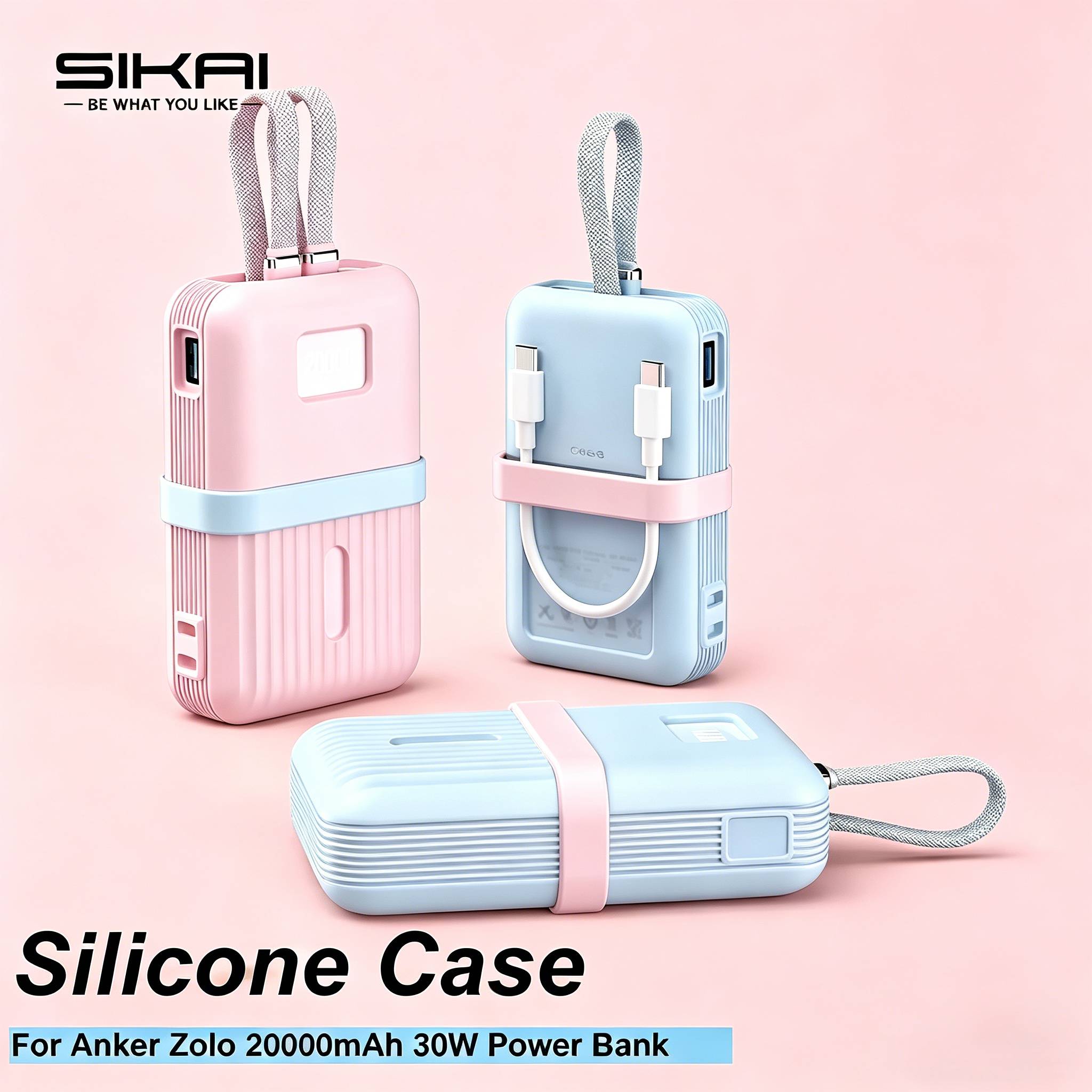 SIKAI Silicone Case For 20000mAh PowerBank PD 30W/35W Type C Fast Charge With Cable Anti-Drop Protective Cover