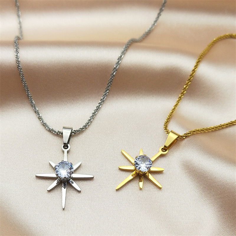 Eight Pointed Star Pendant Necklaces for Women Men Stainless Steel Korean Minimalist Chain Jewelry Party Wedding 8234-QKC