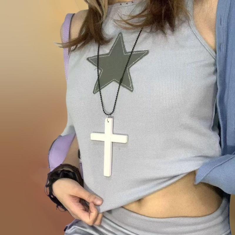 2025 New Cool Punk Gothic Wood Cross Pendant Necklace For Women Men Vintage Black White Hip Hop Y2k Necklace Party Jewelry