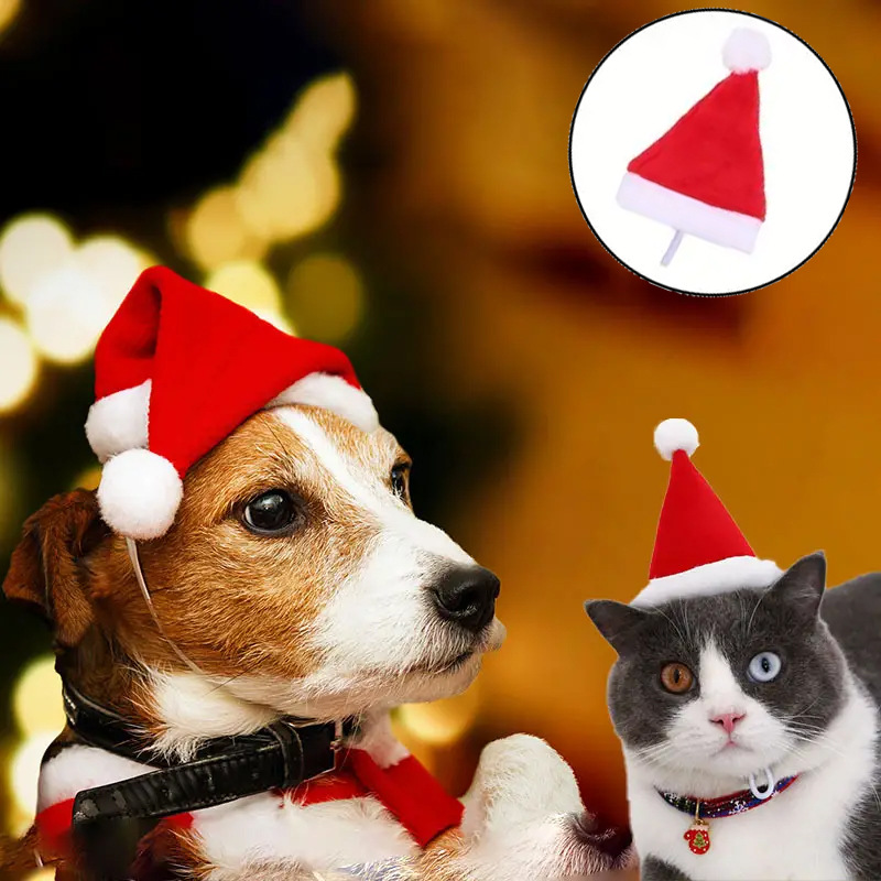 Adjustable 3D Christmas Santa Hat for Dogs Cats Pet Christmas Hat Decoration Supplies Large Dog Santa Hat with White Pompom
