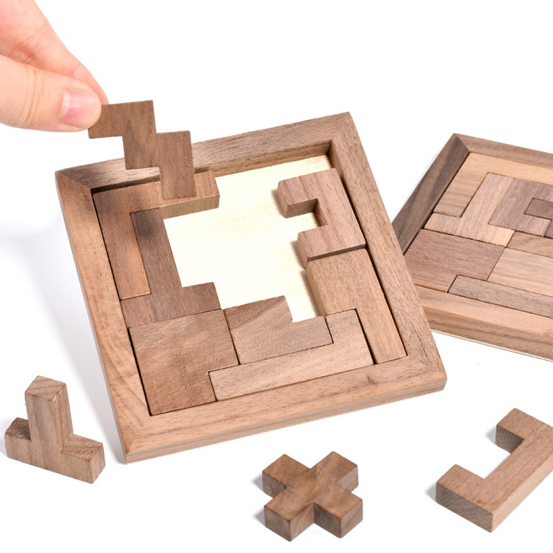 Walnut Wooden Russian Blocks Puzzle Brain Teasers Toy Tangram Jigsaw IQ Logic Training Montessori Learning Educational