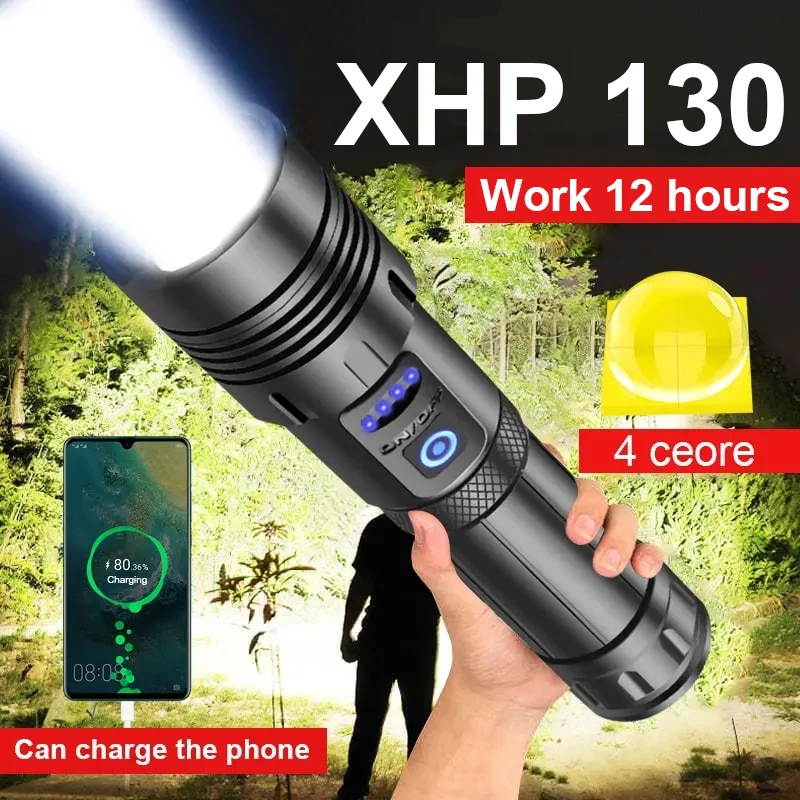Super XHP130 Powerful Led Flashlights Work 12H High Power Light Rechargeable Flashlight 18650 Usb Camping Lamp