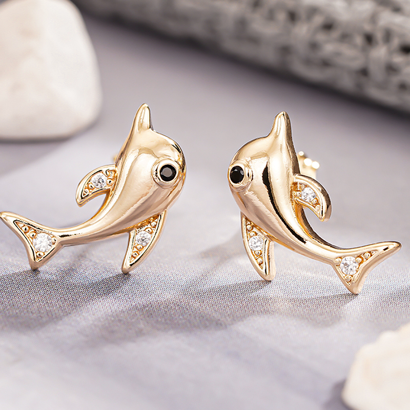 Huitan Gold Color Women Stud Earrings Flower Design with White/Green CZ for Wedding Engagement Party Sweet Cute Accessories