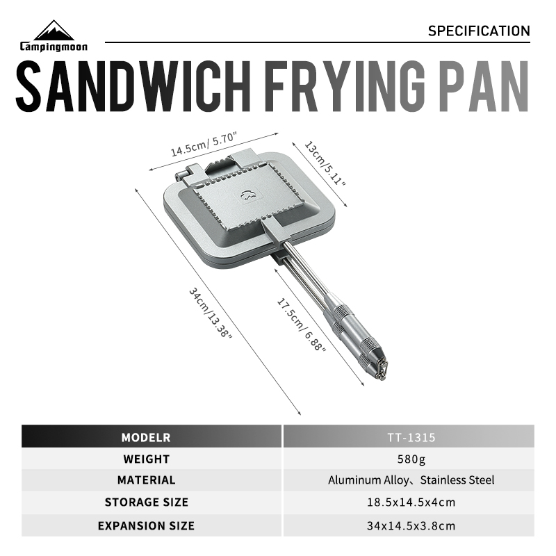 CAMPINGMOON TT-1315 Toasted Sandwich Maker Baking Pan Grilled Cheese Maker Nonstick Sandwich Maker Flip double sided frying Pan