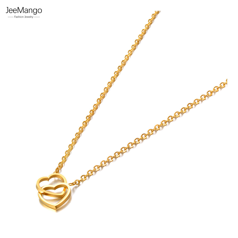 JeeMango Luxurious Stainless Steel Zircon Heart Shaped Necklace for Women Fashionable Clavicle Chain Pendant Jewelry N26012