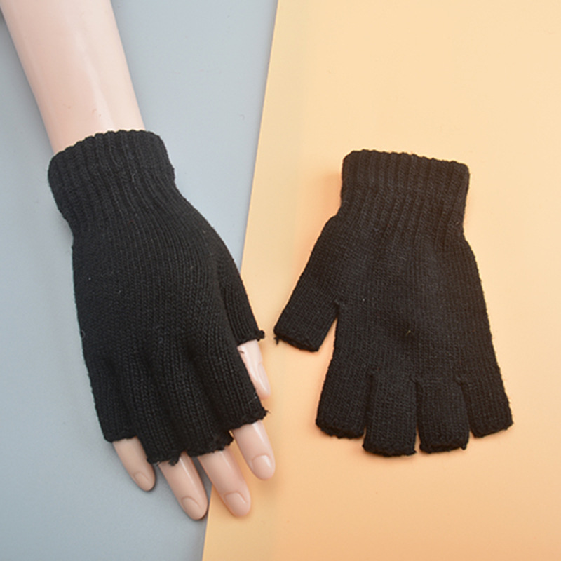Warm Half-Finger Knitted Wool Gloves Thick Wool for Winter Flexible for Office Typing/Electric Bike Riding/Daily Walking