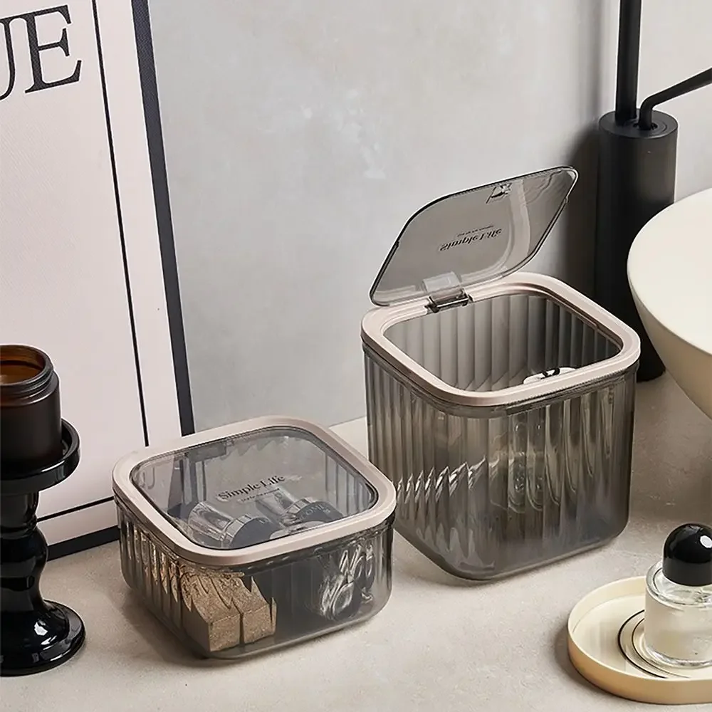 1Pc Press-Type Transparent Plastic Desktop Trash Bin - Textured Mini Dustbin for Office & Jewelry Storage