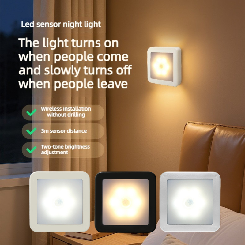Smart Motion Sensor 6 LED Floor Ceiling Wall Light Wireless Auto On Off Energy Saving Plug Play Modern Square Design Home lightify