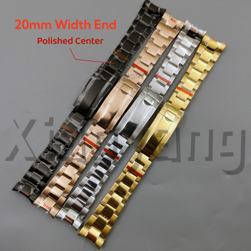 20mm Polished Center Link Oyster Bracelet Full Black Gold Rose Gold Silver Stainless Watch Band Fit 20mm Width Lug Watch Case