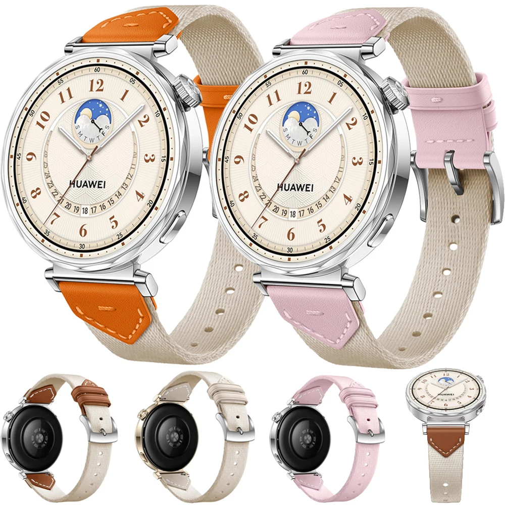 18mm Official Nylon+Leather Strap for Watch GT6/5/4 41mm Women Braided Bracelet Wristband Watch GT5 Pro 42mm Band