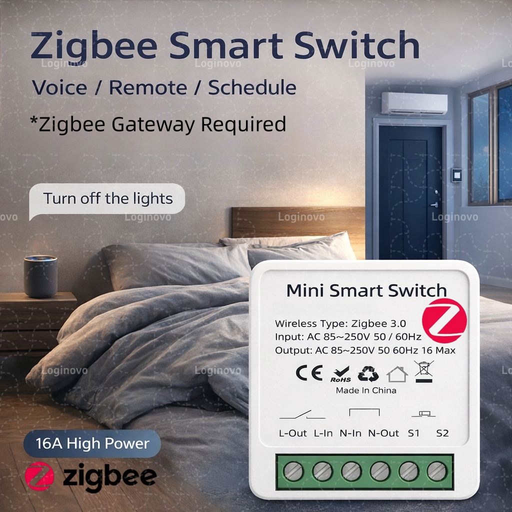Zigbee 3.0 Mini Smart Switch Module 16A Two Way Breaker Relay 220V 110V For Tuya Smart Life Z2M Alexa Need Zigbee Hub