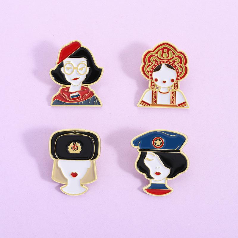3/4Pcs Personalized Russian Nesting Doll Shaped Brooch Clip Creative Cartoon Commemorative Metal Jewelry Accessory Badge