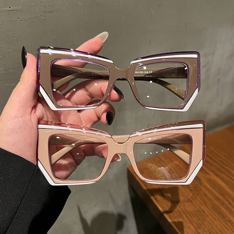 New Cat Eye Flat Mirror Women Polygon Fashion Retro Colored Eyeglasses Anti Blue Light Glasses Frame Decorative Plain Eyewear