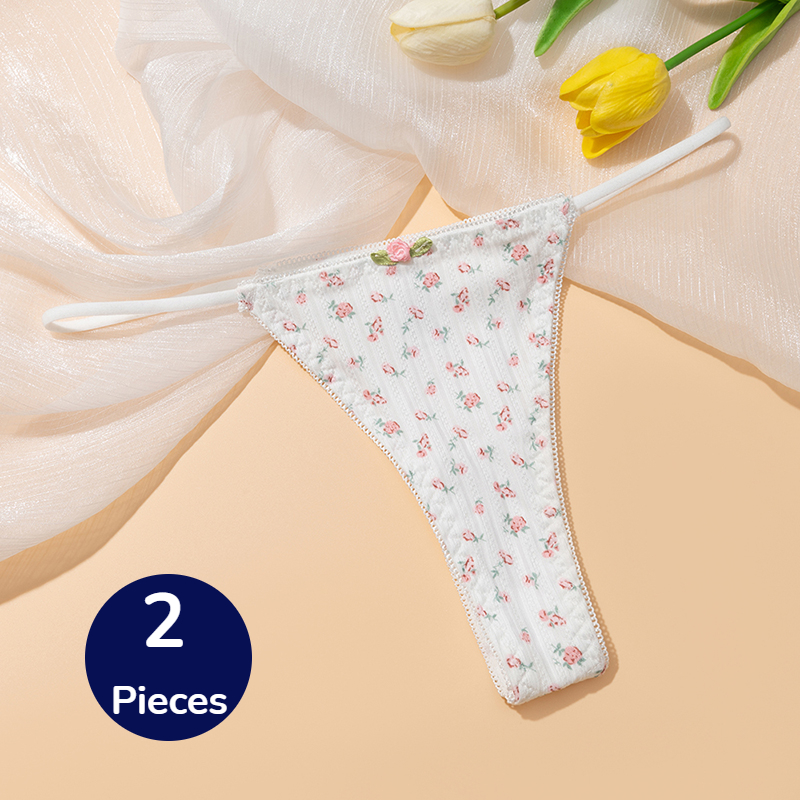 WarmSteps 2PCS Sweet Women's Panties High Quality Printed Bikini Lingerie Fashion Lingerie Comfortable Breathable Underpant