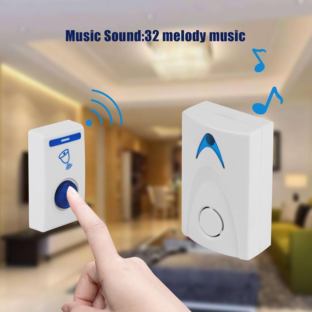LED Wireless Flash Door Bell Volume Adjustable Office Door Bell Remote Control Battery Powered Security Portable 32 Tune Songs