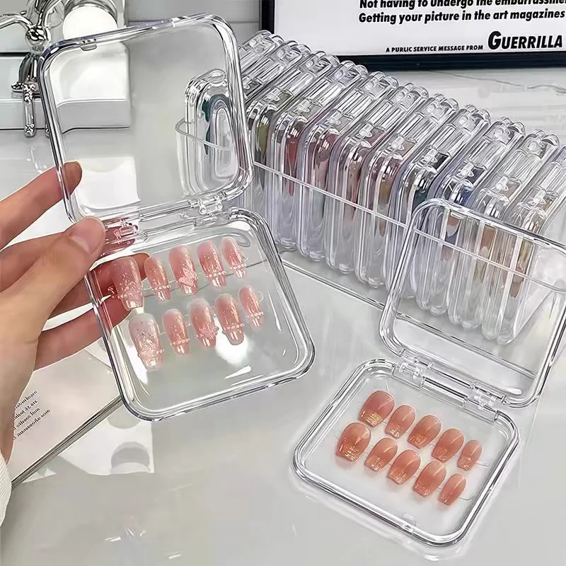 5/10/20 PCS Press-On Nail Storage Acrylic Boxes with Adhesive Sheets Transparent Nail Boxes Jewelry Storage Tool&Accessories