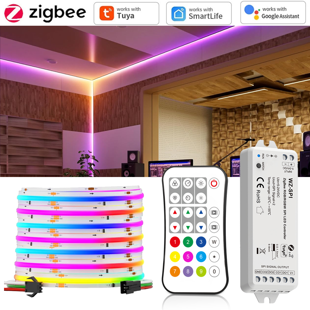 10m 20m Tuya Zigbee COB RGBIC LED Strip 24V Addressable IC Party Game Room Light Decor 2.4G Touch Remote for Alexa Home