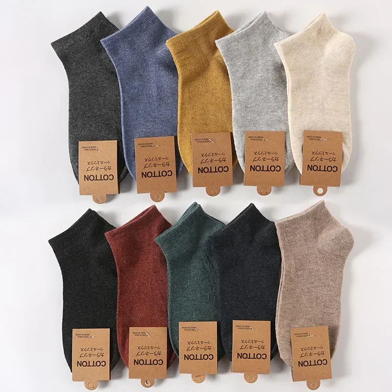 10 Pairs/Lot Men's Breathable Cotton Socks Hot Selling Low Tube Solid Color Comfortable Simple Fashion Male Ankle Sock