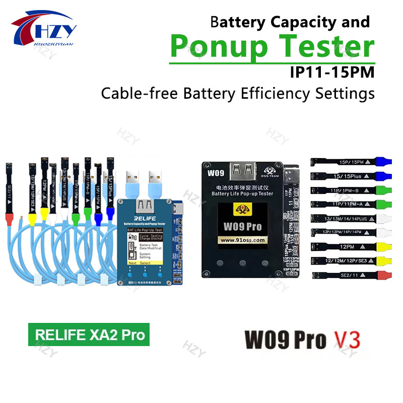 OSS W09 Pro V3 RELIFE XA2 Pro Battery Efficiency Pop-up Window Tester for iPhone 11-15 PM Phone Battery Health Data Repair Reset