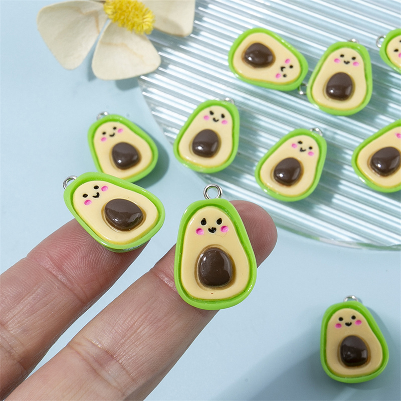 10pcs Korean Cute Green Avocado Charms Resin Pendant Jewelry Making for Earring Hair Accessories Lovely Patch DIY s