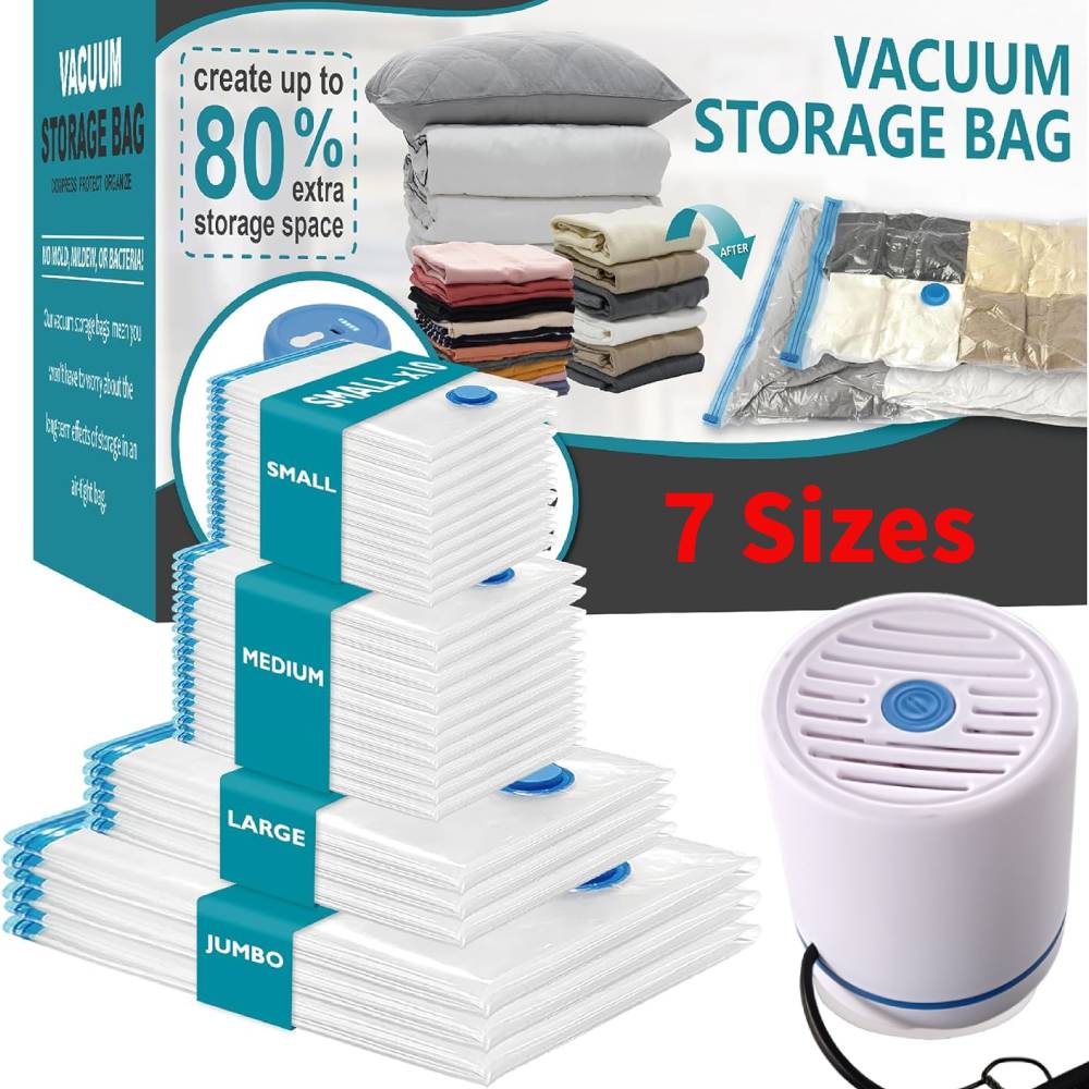 7 Sizes Reusable Vacuum Bags Electric Pump or Vacuum Compression Sealer Bag Mini Vacuum Sealer Machine for Clothes Pillows ect