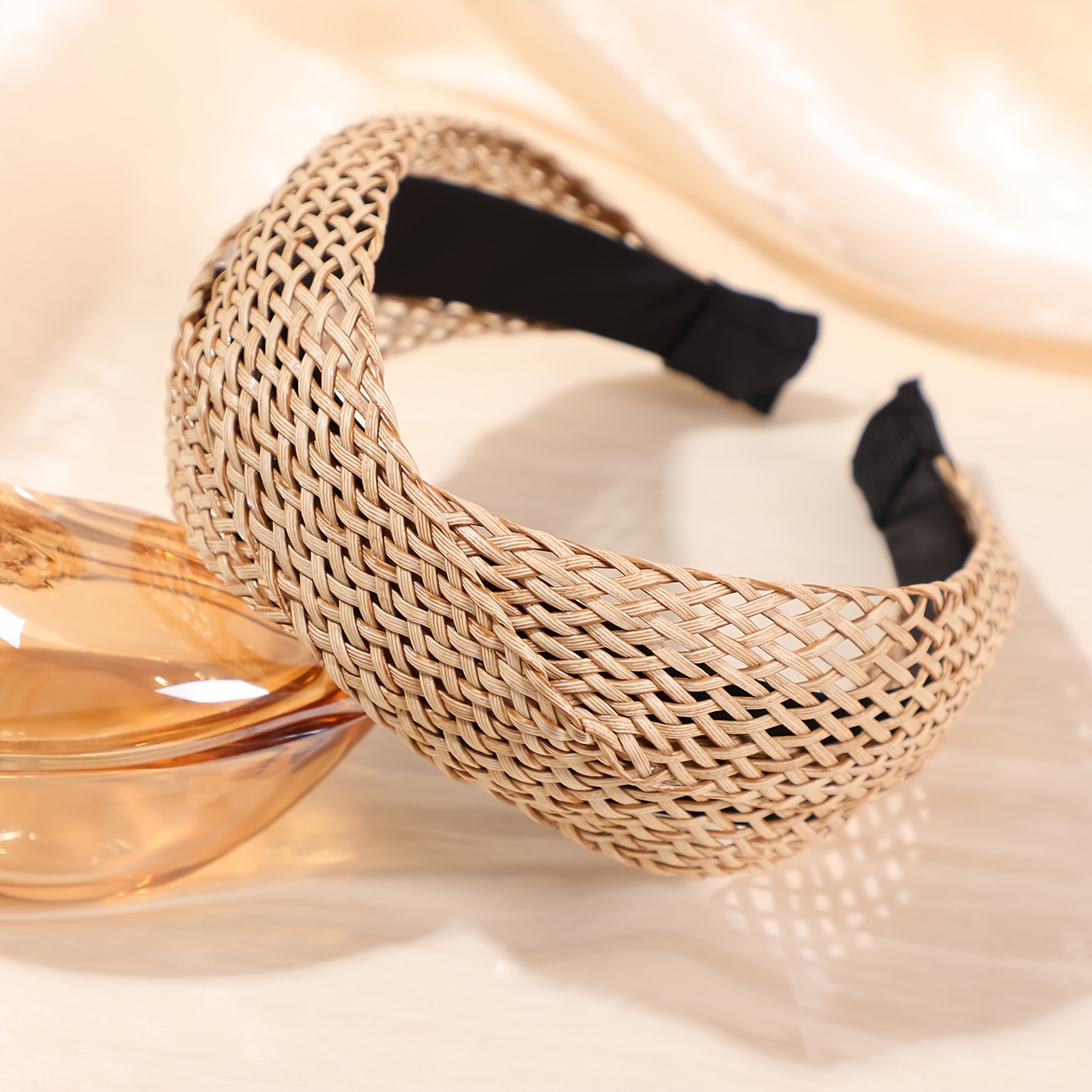 1pc Wide Bohemian Braided Headband for Women! Breathable Cross-Button Design, Ideal for Beach & Casual Looks